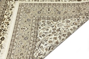Cream Brown Floral 6X8 Kirman Oriental Rug