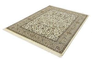 Cream Brown Floral 6X8 Kirman Oriental Rug