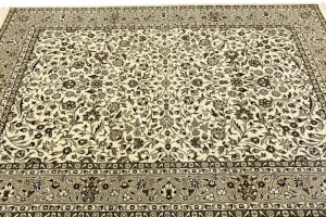 Cream Brown Floral 6X8 Kirman Oriental Rug