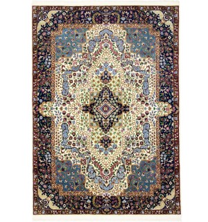 Cream & Navy Floral 5'4X7'8 Kirman Oriental Rug