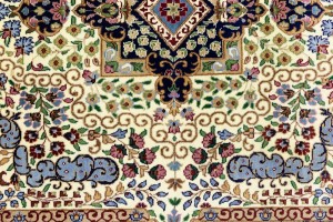 Cream & Navy Floral 5'4X7'8 Kirman Oriental Rug