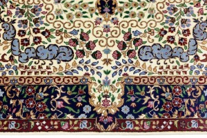 Cream & Navy Floral 5'4X7'8 Kirman Oriental Rug