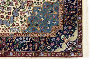 Cream & Navy Floral 5'4X7'8 Kirman Oriental Rug
