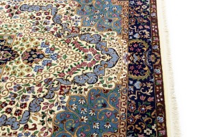 Cream & Navy Floral 5'4X7'8 Kirman Oriental Rug