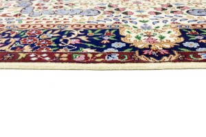 Cream & Navy Floral 5'4X7'8 Kirman Oriental Rug