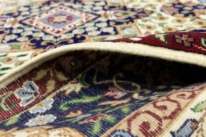 Cream & Navy Floral 5'4X7'8 Kirman Oriental Rug