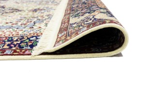 Cream & Navy Floral 5'4X7'8 Kirman Oriental Rug