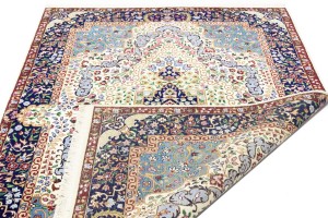 Cream & Navy Floral 5'4X7'8 Kirman Oriental Rug