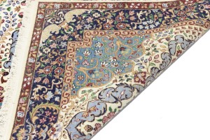 Cream & Navy Floral 5'4X7'8 Kirman Oriental Rug