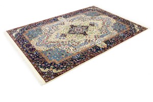 Cream & Navy Floral 5'4X7'8 Kirman Oriental Rug