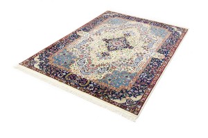 Cream & Navy Floral 5'4X7'8 Kirman Oriental Rug