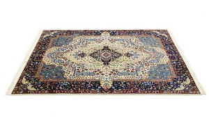 Cream & Navy Floral 5'4X7'8 Kirman Oriental Rug