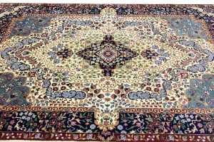 Cream & Navy Floral 5'4X7'8 Kirman Oriental Rug