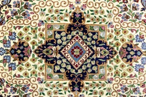 Cream & Navy Floral 5'4X7'8 Kirman Oriental Rug