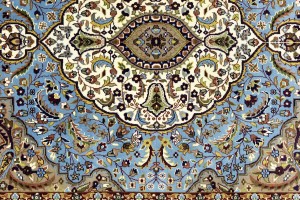 Blue Cream Floral 5'6X7'9 Kirman Oriental Rug