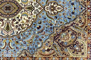 Blue Cream Floral 5'6X7'9 Kirman Oriental Rug