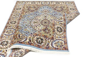 Blue Cream Floral 5'6X7'9 Kirman Oriental Rug