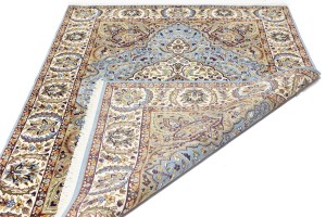 Blue Cream Floral 5'6X7'9 Kirman Oriental Rug