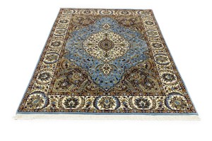Blue Cream Floral 5'6X7'9 Kirman Oriental Rug