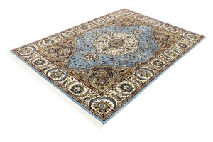 Blue Cream Floral 5'6X7'9 Kirman Oriental Rug