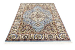 Blue Cream Floral 5'6X7'9 Kirman Oriental Rug