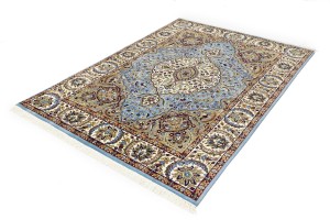 Blue Cream Floral 5'6X7'9 Kirman Oriental Rug