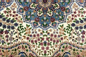 Cream & Blue Floral 6X8 Kirman Oriental Rug