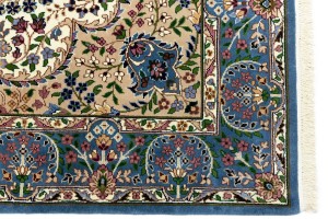 Cream & Blue Floral 6X8 Kirman Oriental Rug
