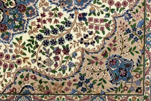 Cream & Blue Floral 6X8 Kirman Oriental Rug