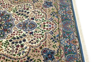 Cream & Blue Floral 6X8 Kirman Oriental Rug