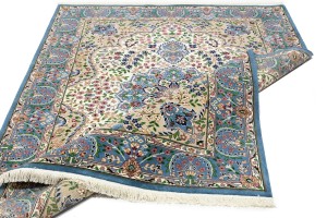 Cream & Blue Floral 6X8 Kirman Oriental Rug