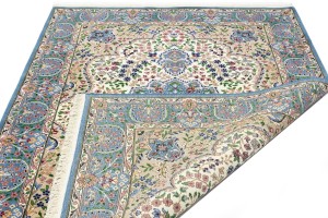 Cream & Blue Floral 6X8 Kirman Oriental Rug