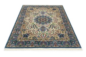 Cream & Blue Floral 6X8 Kirman Oriental Rug