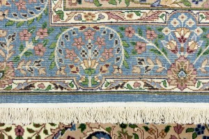 Cream & Blue Floral 6X8 Kirman Oriental Rug