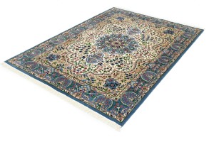 Cream & Blue Floral 6X8 Kirman Oriental Rug