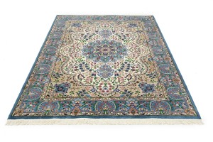 Cream & Blue Floral 6X8 Kirman Oriental Rug