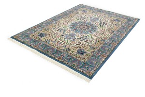 Cream & Blue Floral 6X8 Kirman Oriental Rug