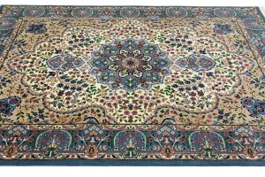 Cream & Blue Floral 6X8 Kirman Oriental Rug