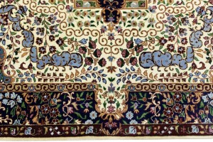 Cream & Navy Floral 5'9X7'8 Kirman Oriental Rug