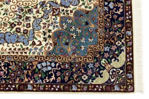 Cream & Navy Floral 5'9X7'8 Kirman Oriental Rug