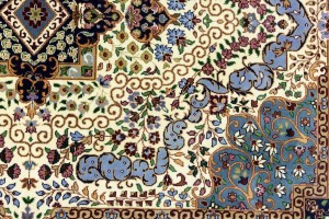 Cream & Navy Floral 5'9X7'8 Kirman Oriental Rug