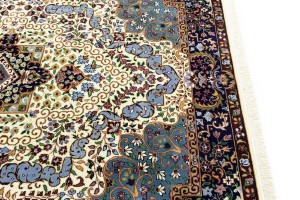 Cream & Navy Floral 5'9X7'8 Kirman Oriental Rug