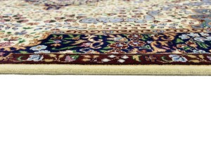 Cream & Navy Floral 5'9X7'8 Kirman Oriental Rug