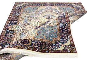 Cream & Navy Floral 5'9X7'8 Kirman Oriental Rug
