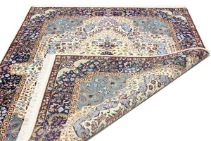 Cream & Navy Floral 5'9X7'8 Kirman Oriental Rug