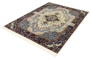 Cream & Navy Floral 5'9X7'8 Kirman Oriental Rug
