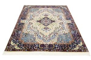 Cream & Navy Floral 5'9X7'8 Kirman Oriental Rug