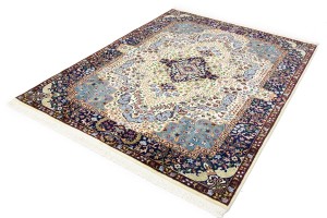 Cream & Navy Floral 5'9X7'8 Kirman Oriental Rug