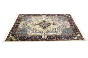 Cream & Navy Floral 5'9X7'8 Kirman Oriental Rug
