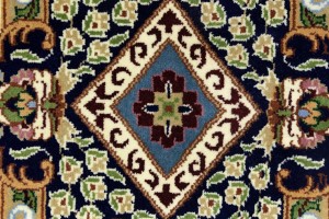 Cream & Navy Floral 5'9X7'8 Kirman Oriental Rug